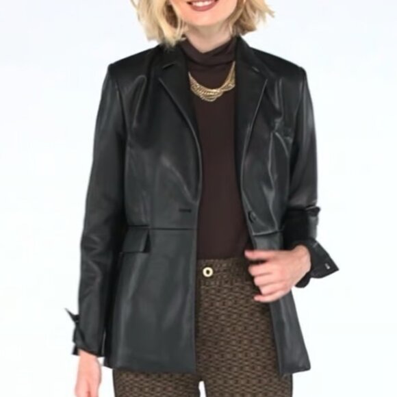 CAbi Jackets & Blazers - CAbi James faux leather blazer jacket black one button vegan women new Small